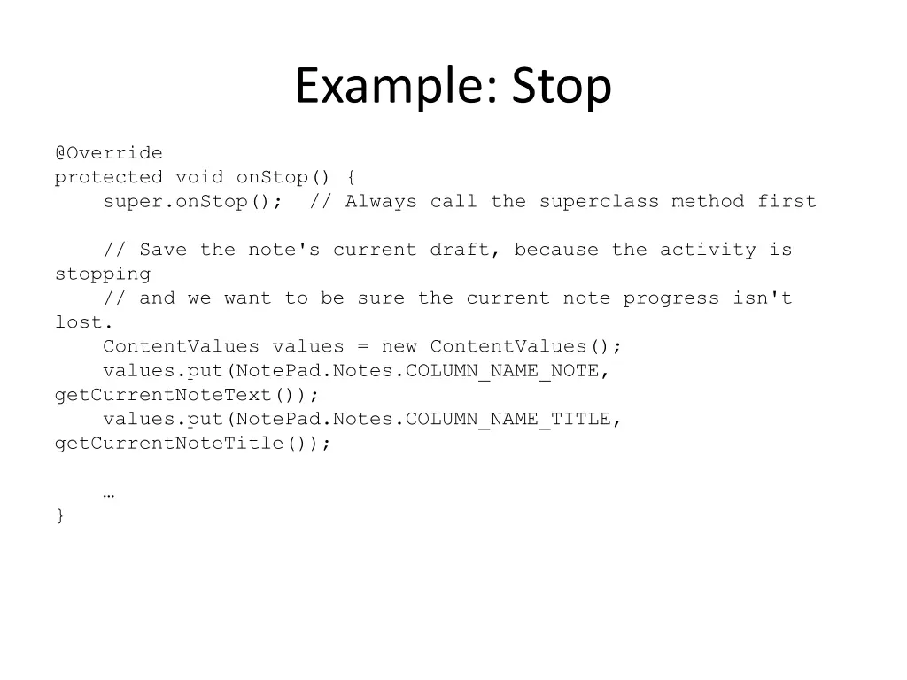 example stop