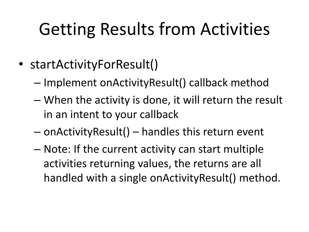 getting results from activities