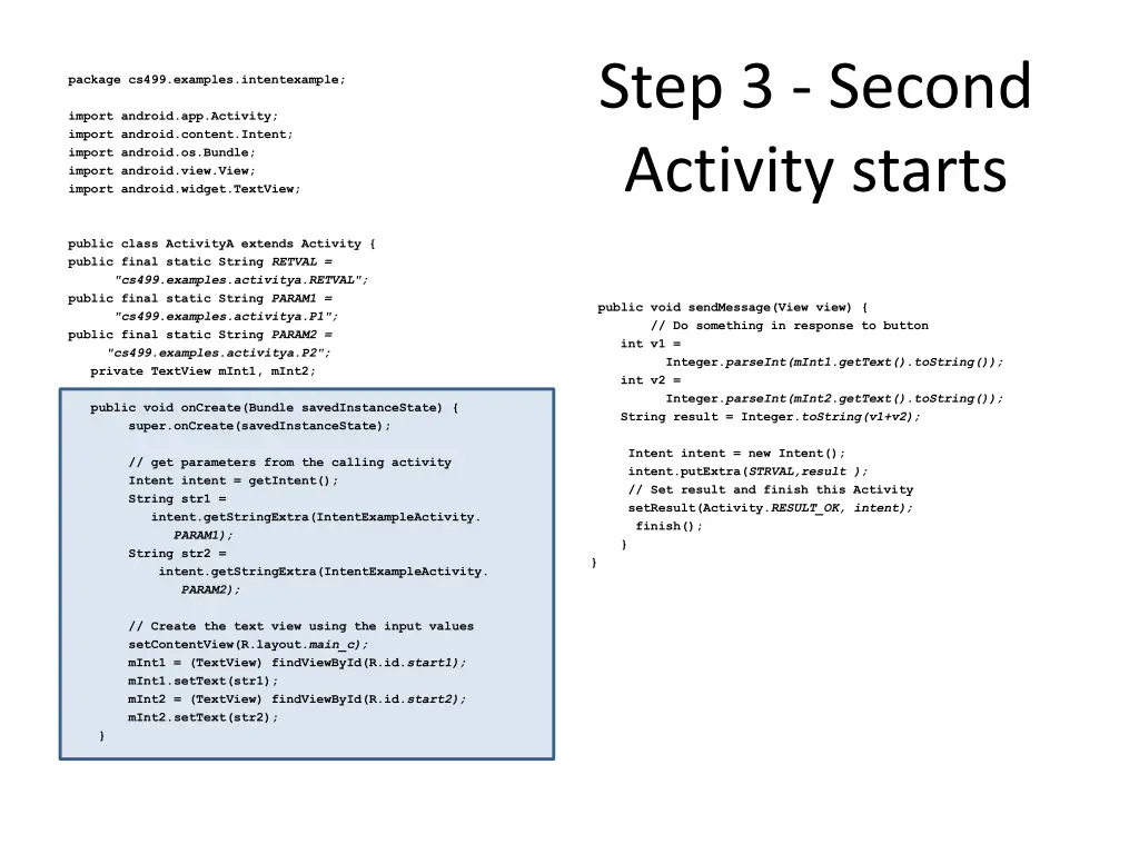 step 3 second activity starts