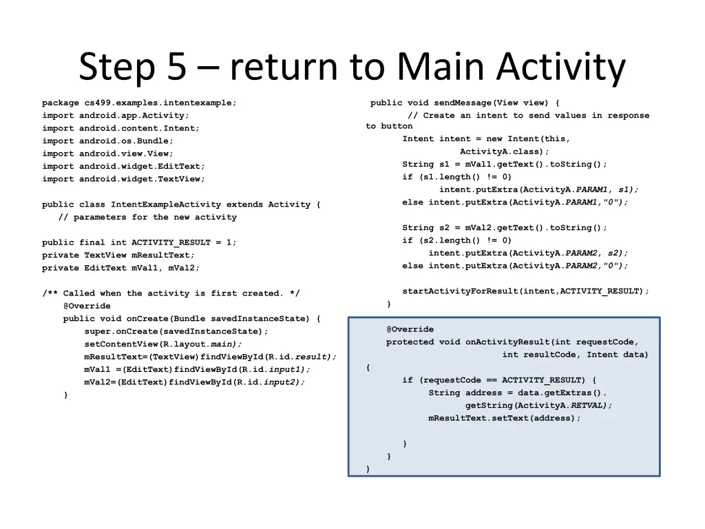 step 5 return to main activity