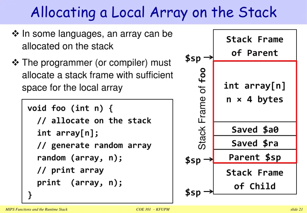 allocating a local array on the stack