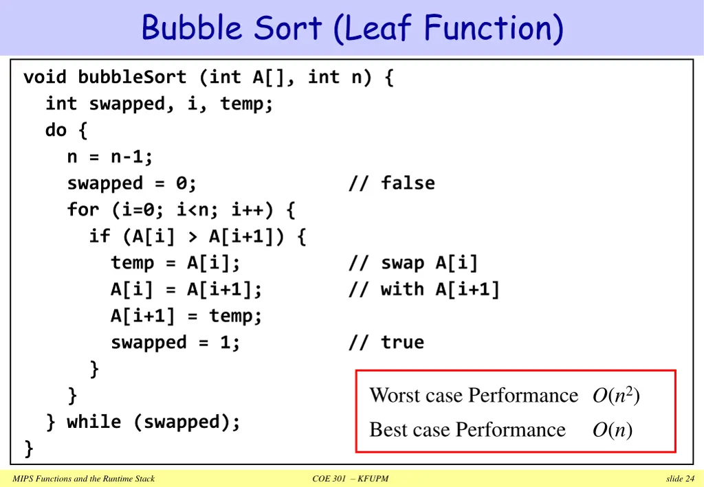 bubble sort leaf function