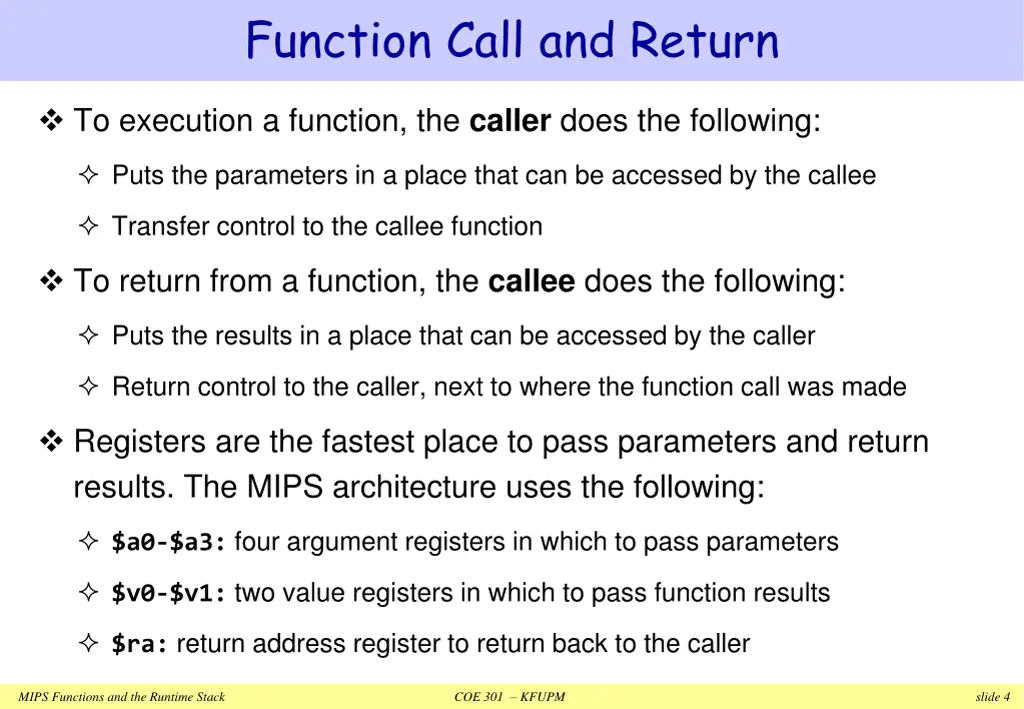 function call and return