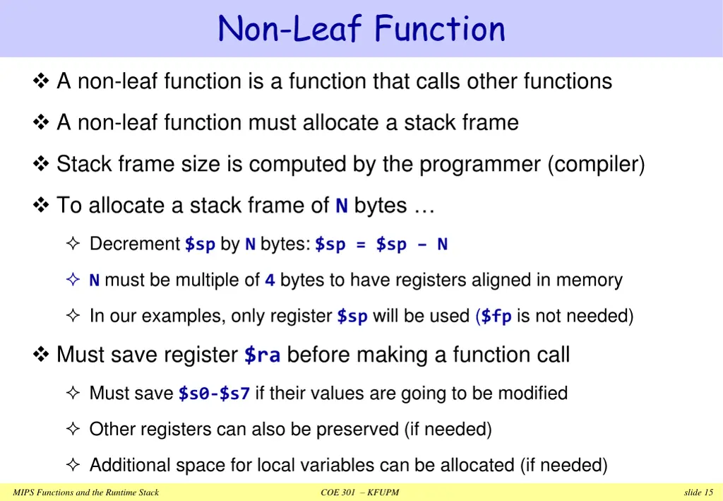 non leaf function