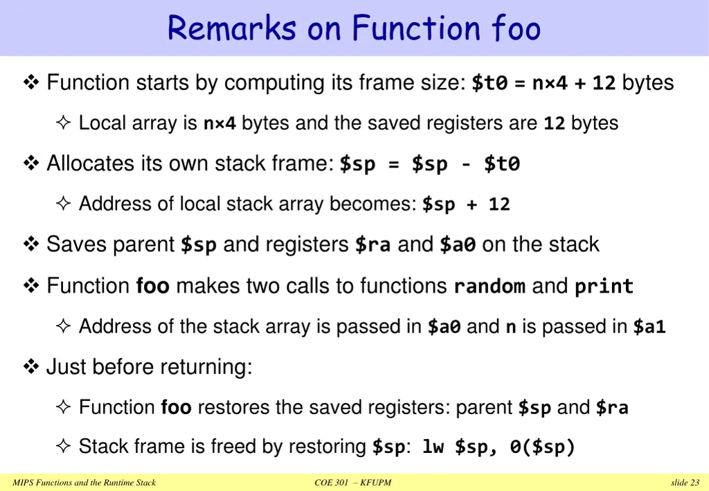 remarks on function foo