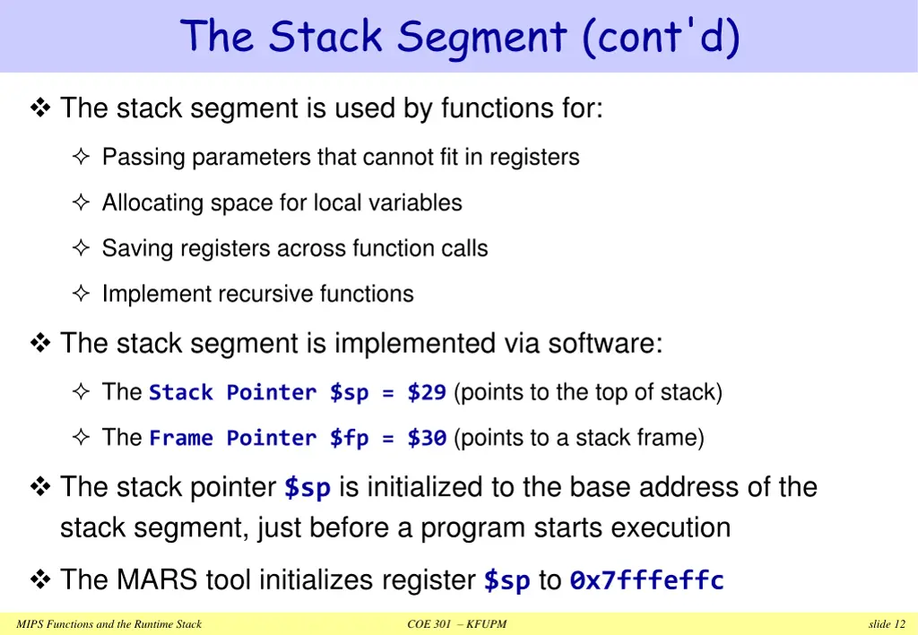 the stack segment cont d