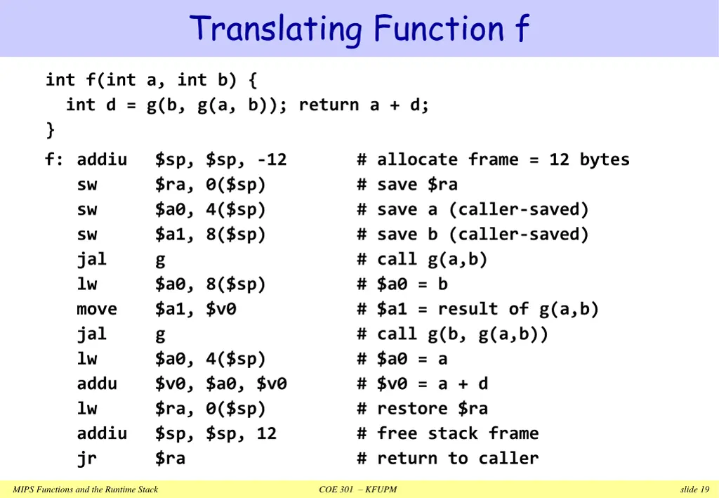 translating function f