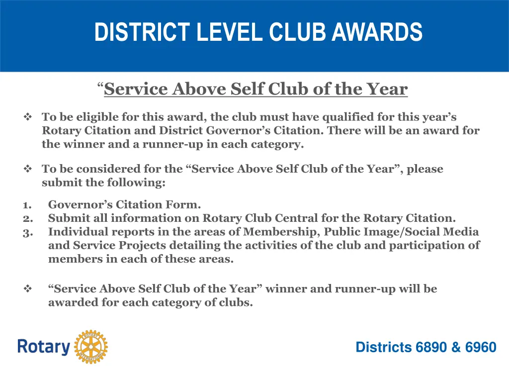 district level club awards