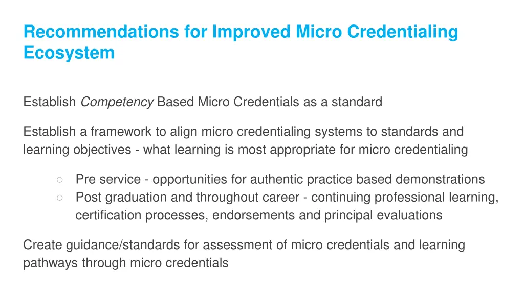 recommendations for improved micro credentialing