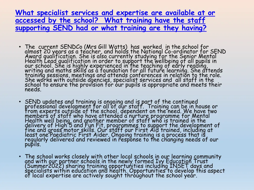 what specialist services and expertise
