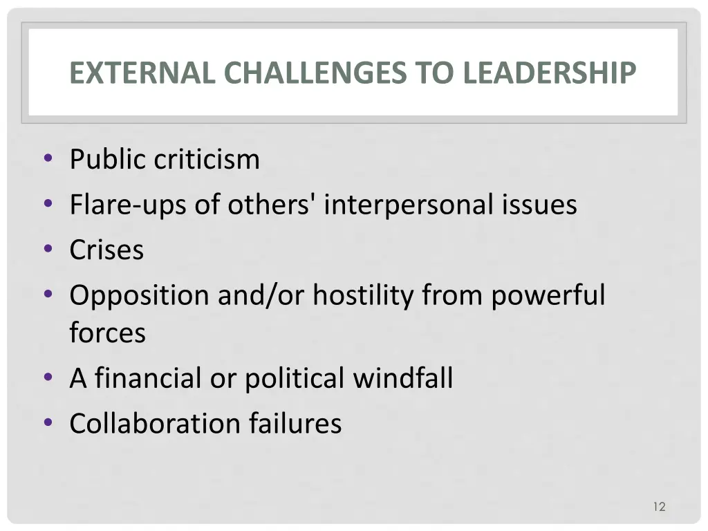 external challenges to leadership