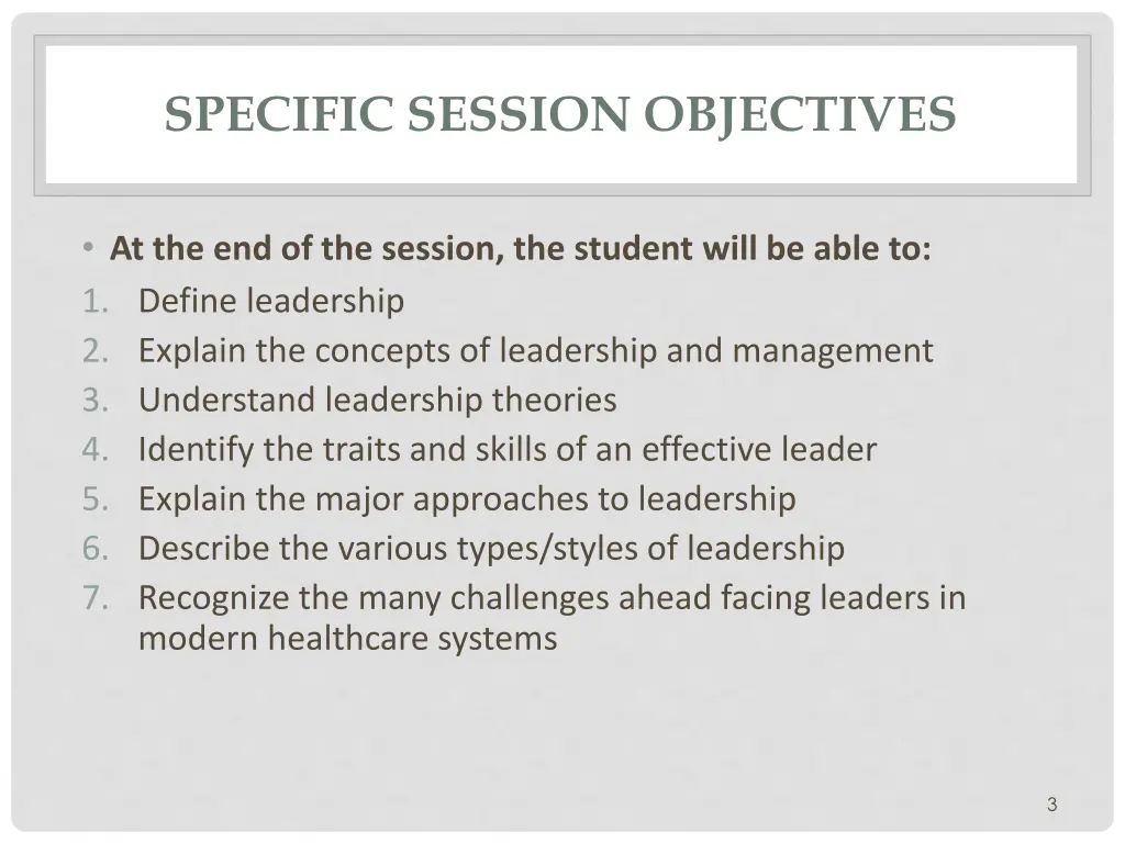specific session objectives
