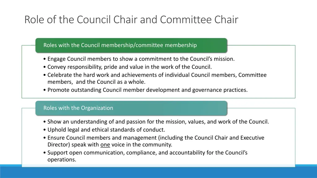 role of the council chair and committee chair