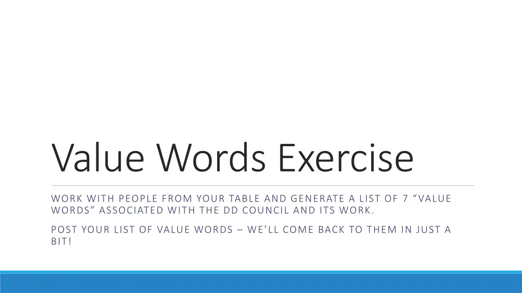 value words exercise