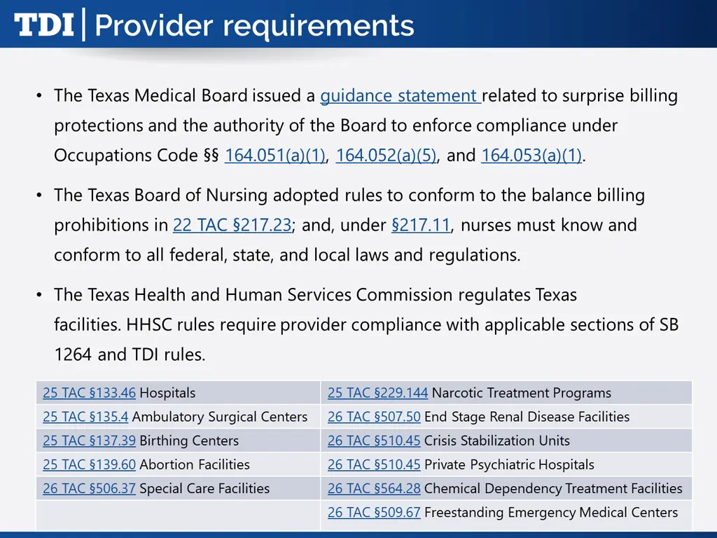 provider requirements