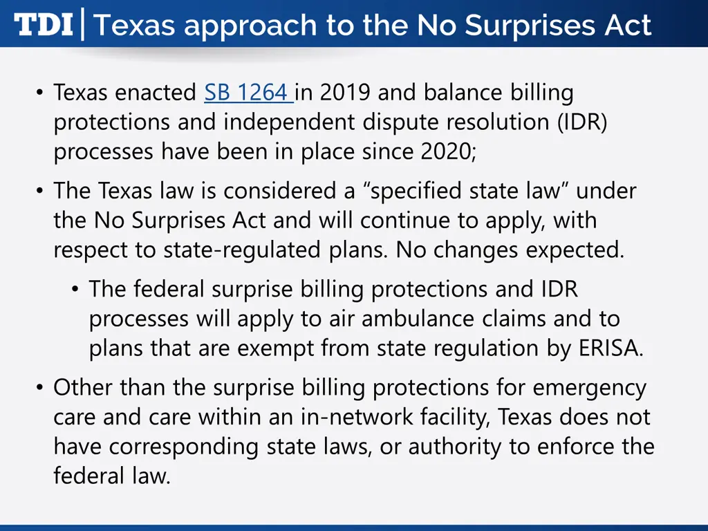 texas approach to the no surprises act 1