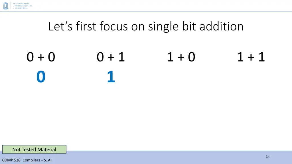 let s first focus on single bit addition 1