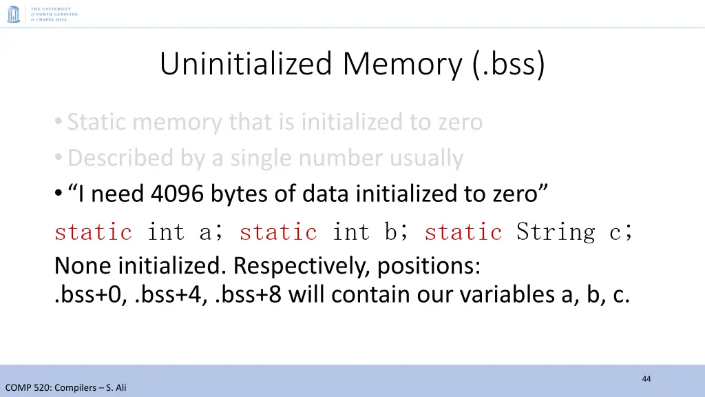 uninitialized memory bss 1