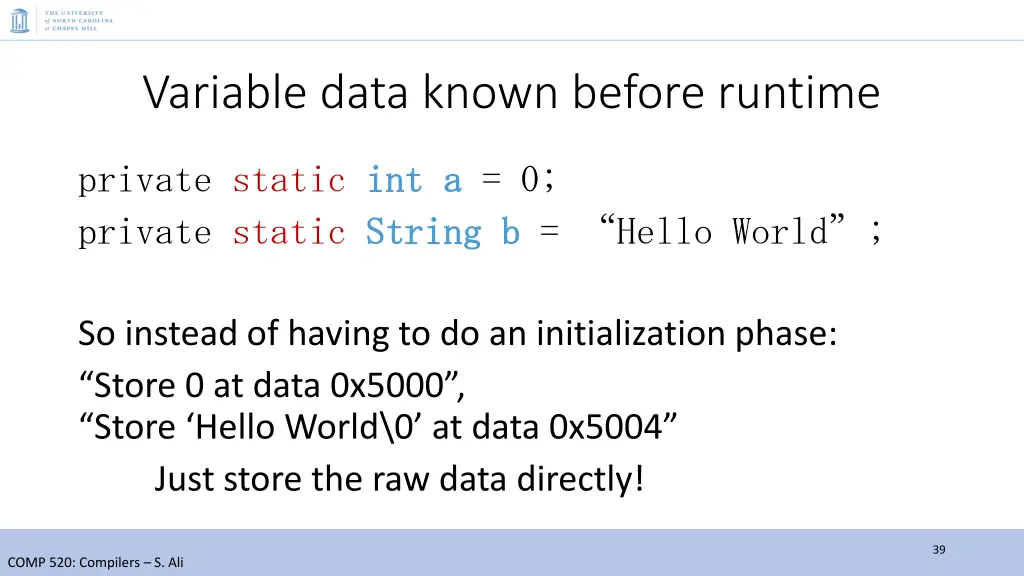variable data known before runtime 1