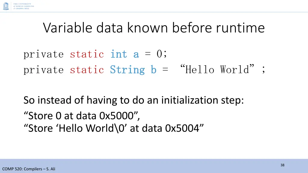 variable data known before runtime