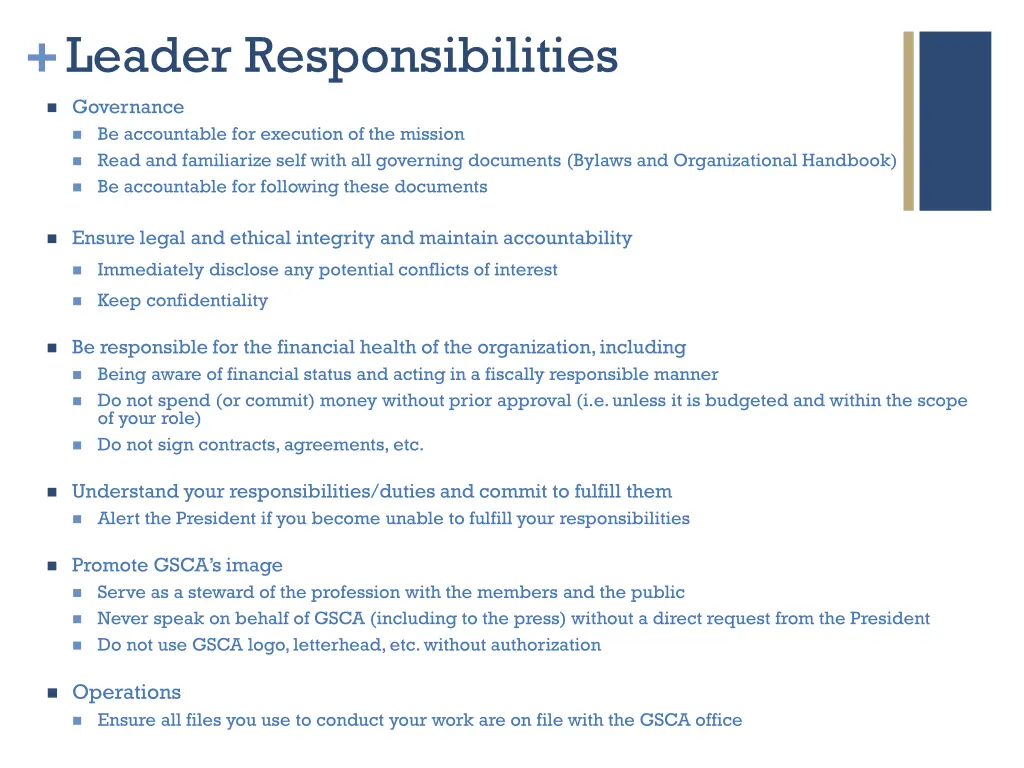 leader responsibilities