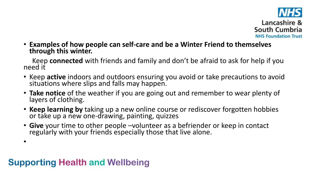 examples of how people can self care