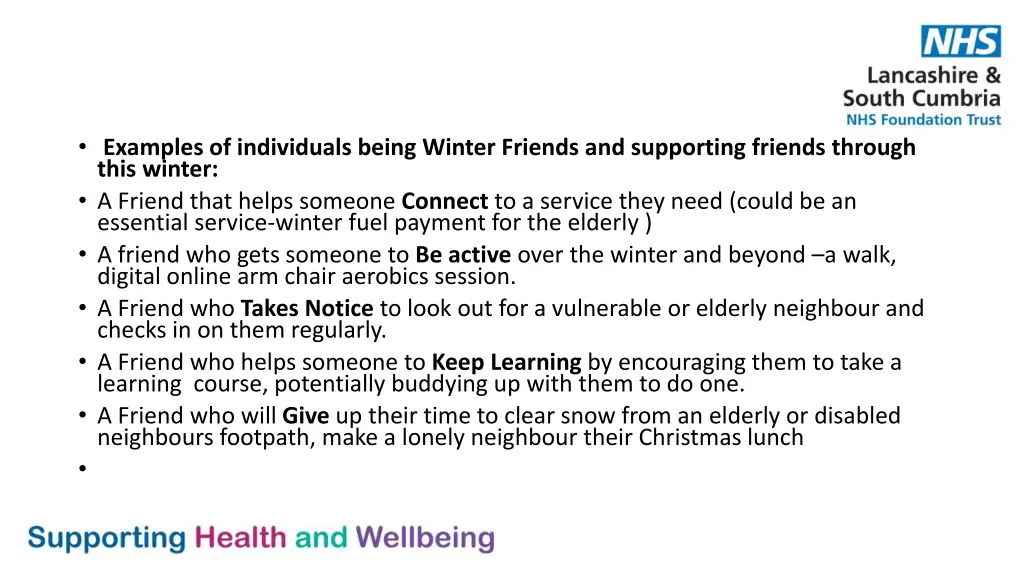 examples of individuals being winter friends