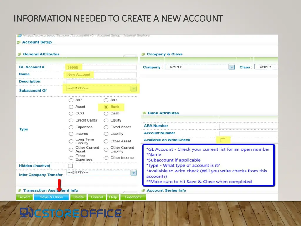 information needed to create a new account