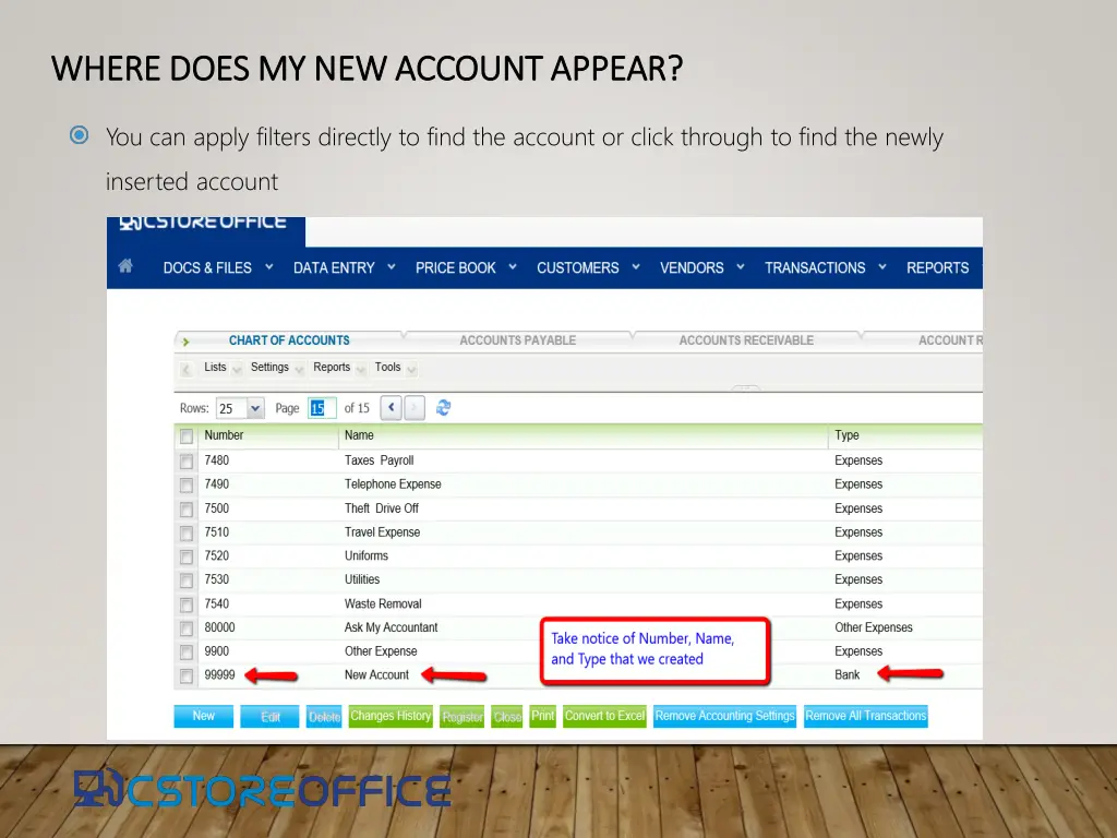 where does my new account appear where does