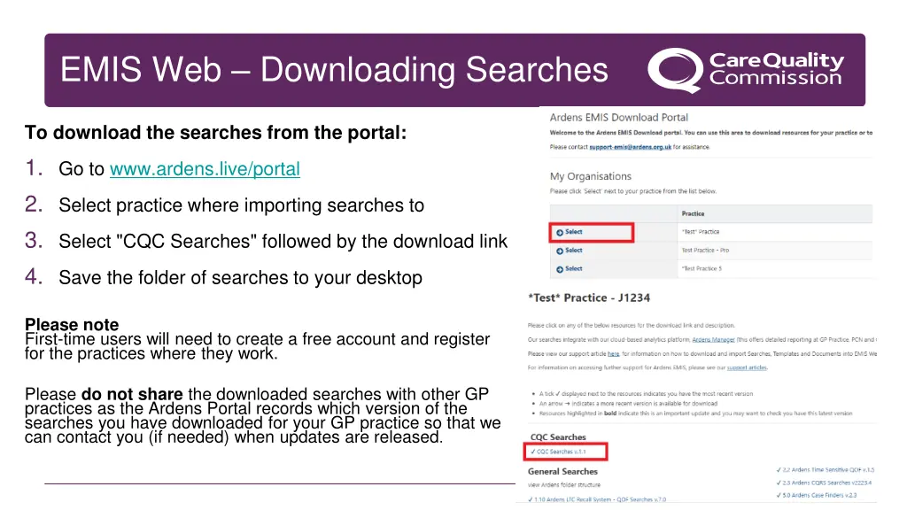 emis web downloading searches