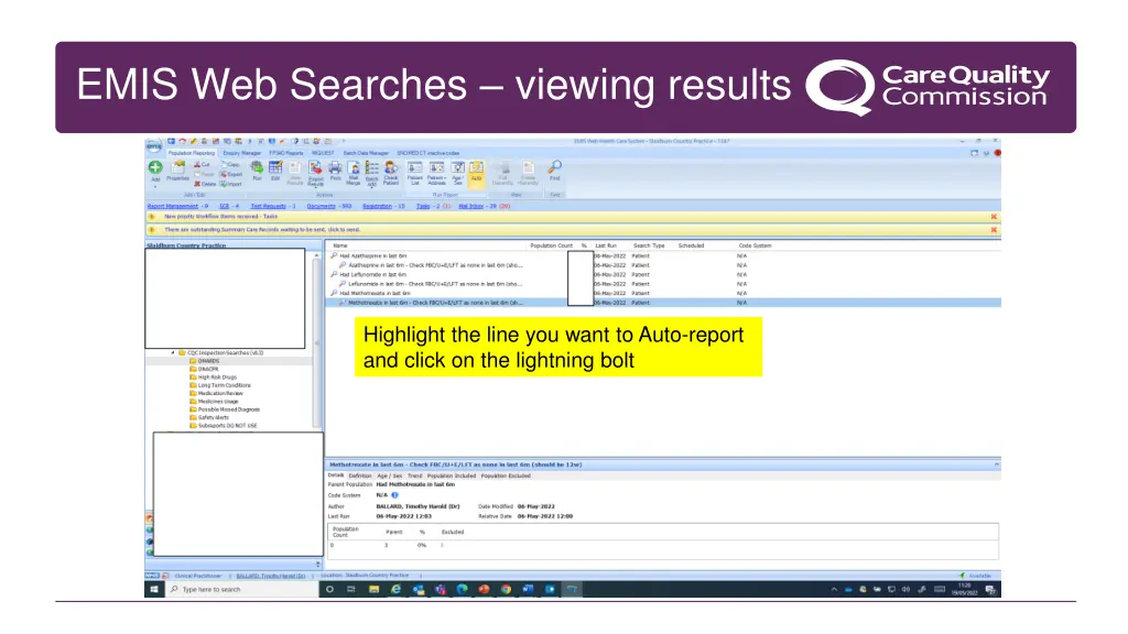 emis web searches viewing results