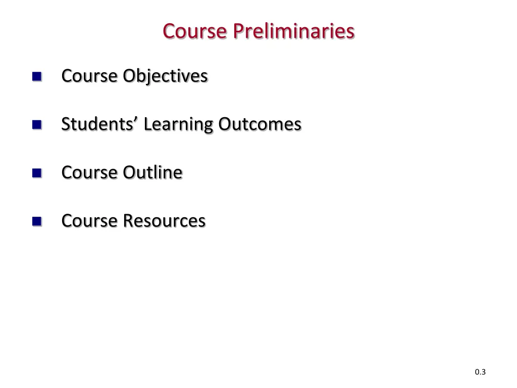 course preliminaries