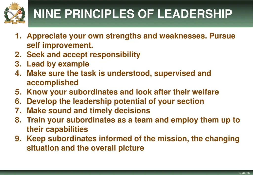nine principles of leadership
