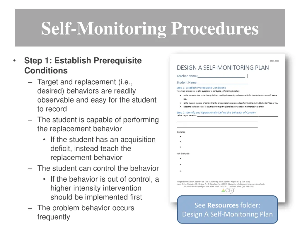 self monitoring procedures