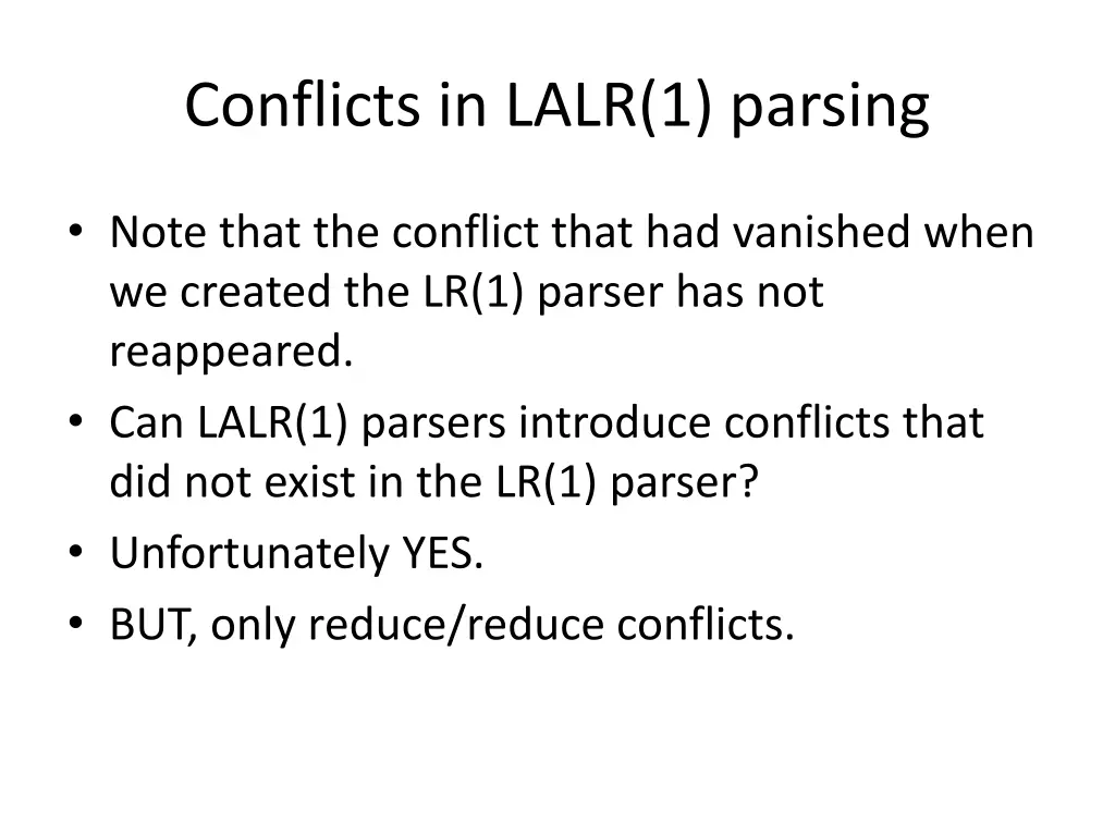 conflicts in lalr 1 parsing