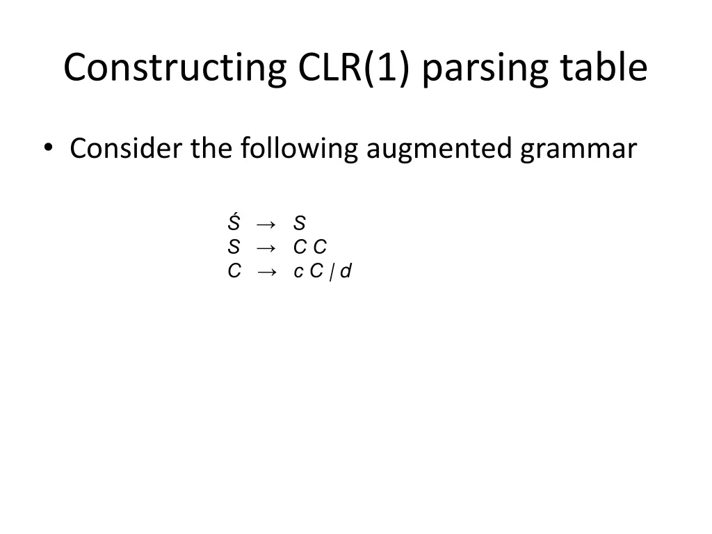 constructing clr 1 parsing table