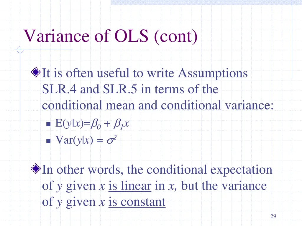 variance of ols cont