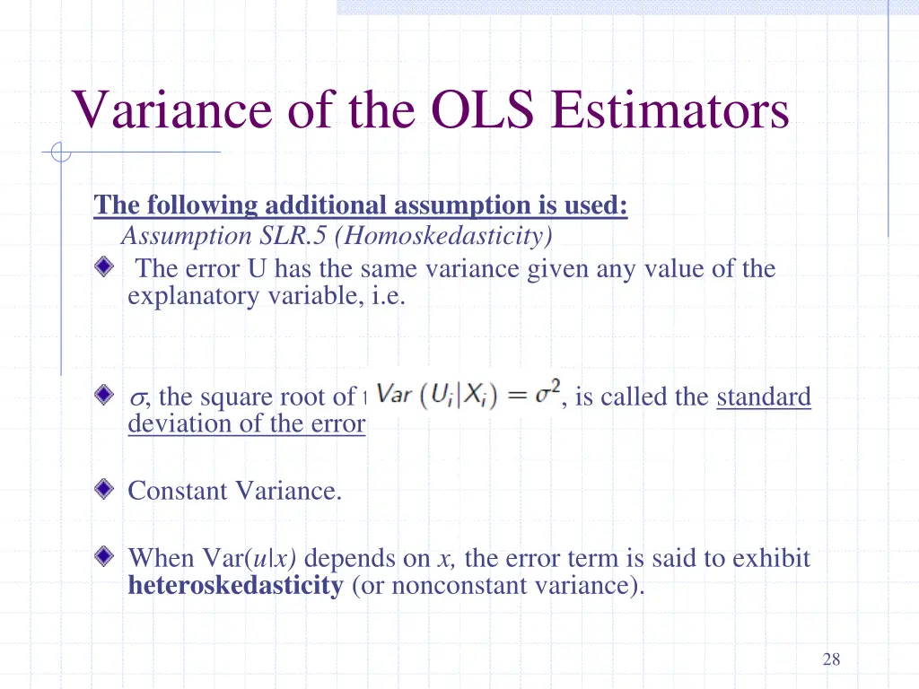 variance of the ols estimators 1