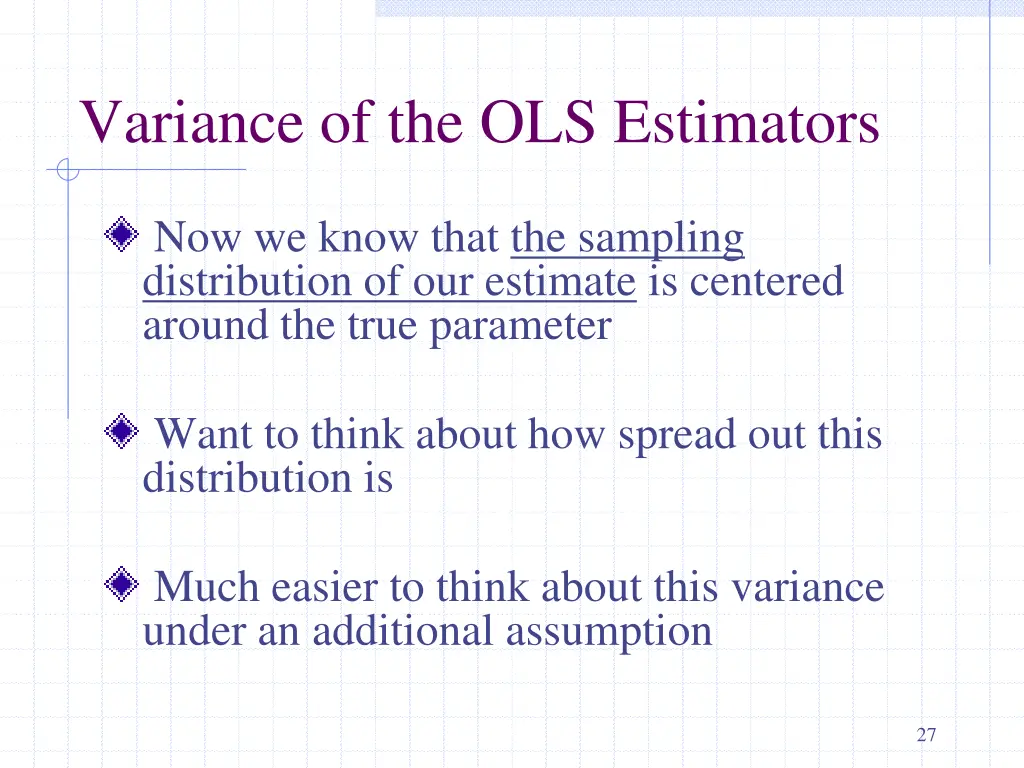 variance of the ols estimators