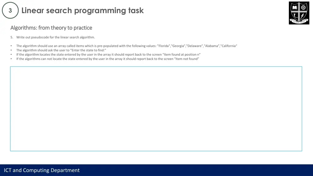 linear search programming task 2