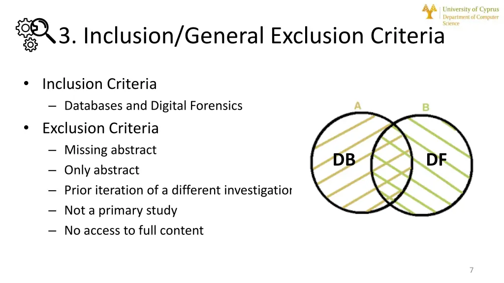 3 inclusion general exclusion criteria