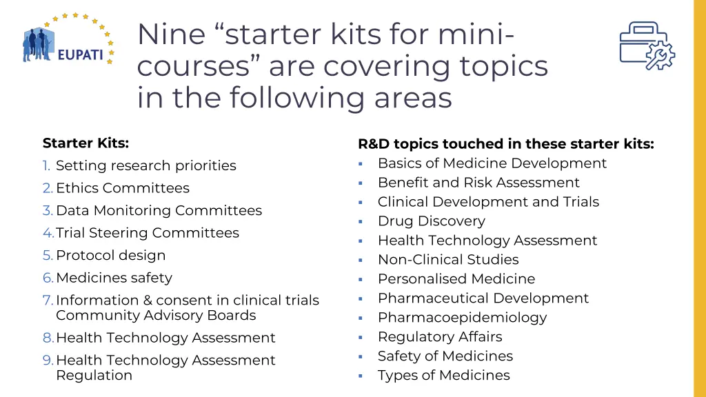 nine starter kits for mini courses are covering