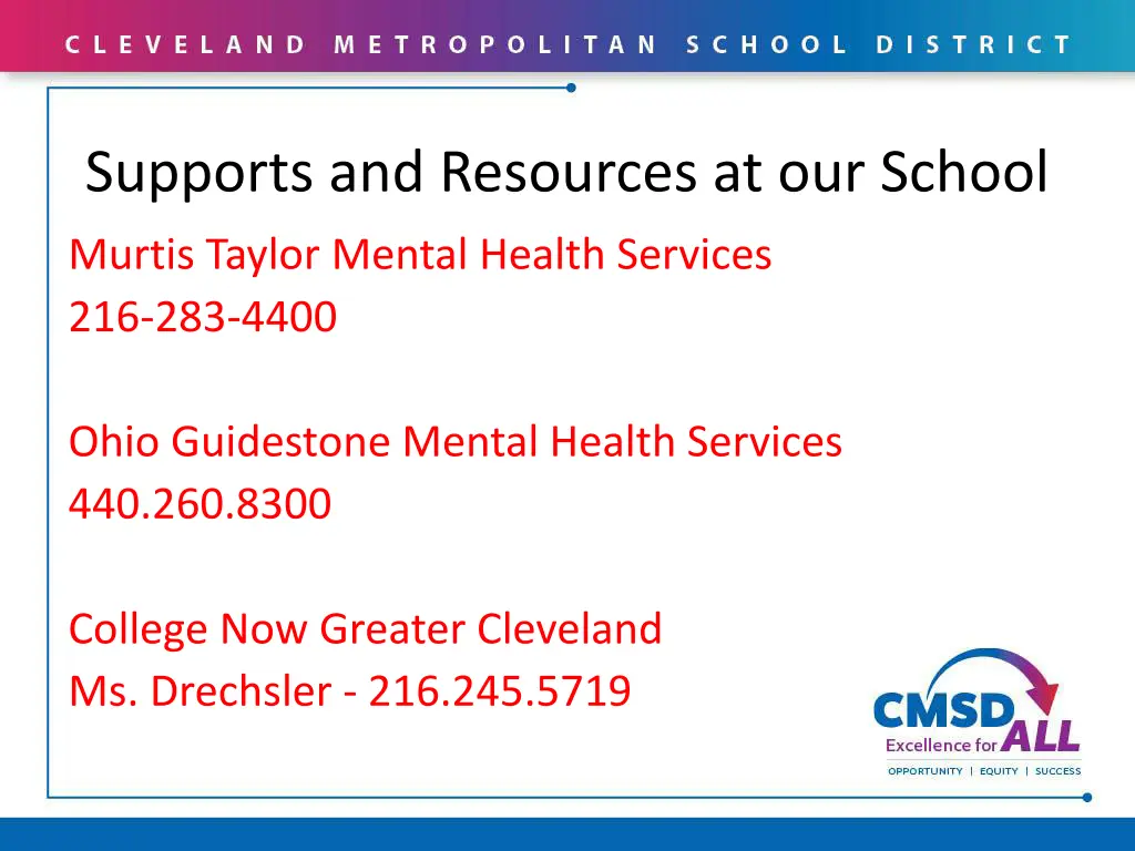supports and resources at our school