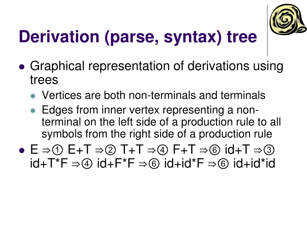 derivation parse syntax tree