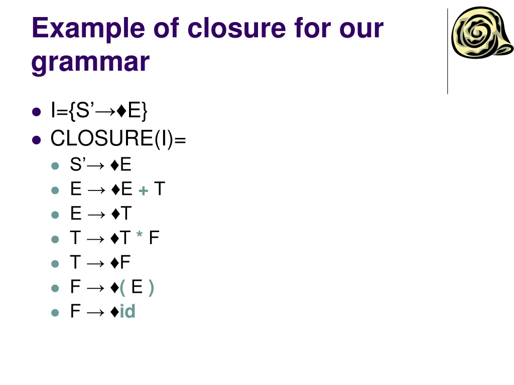 example of closure for our grammar