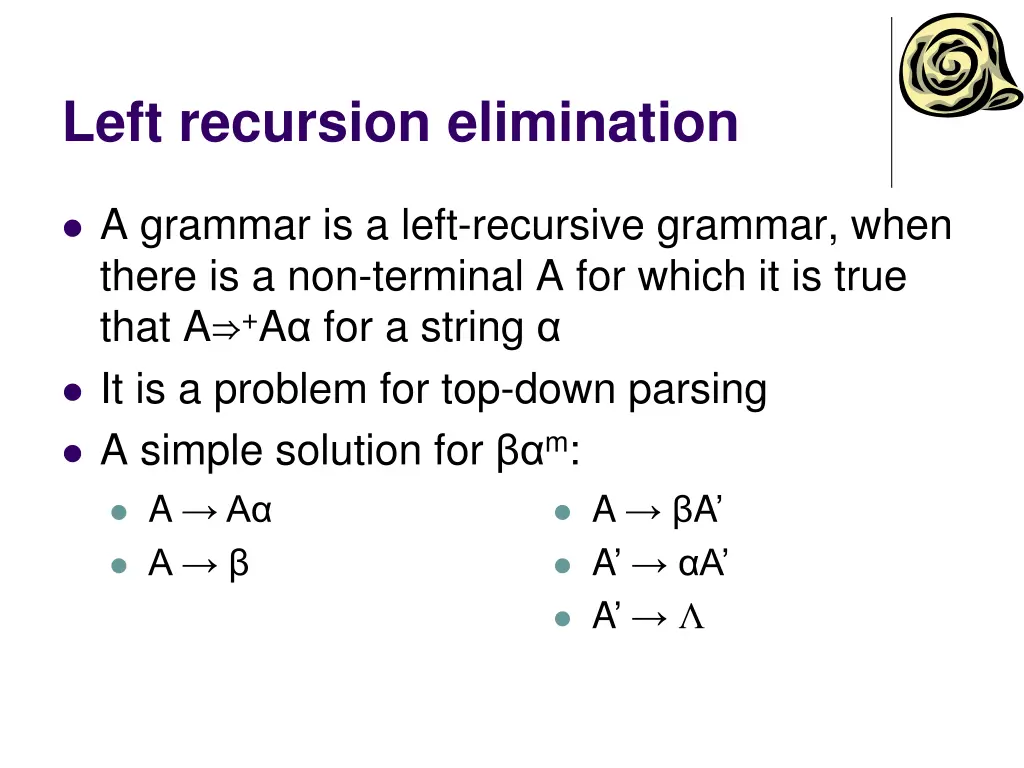 left recursion elimination