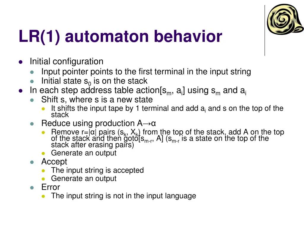 lr 1 automaton behavior
