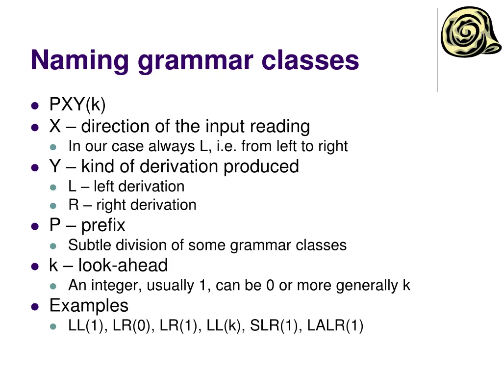 naming grammar classes