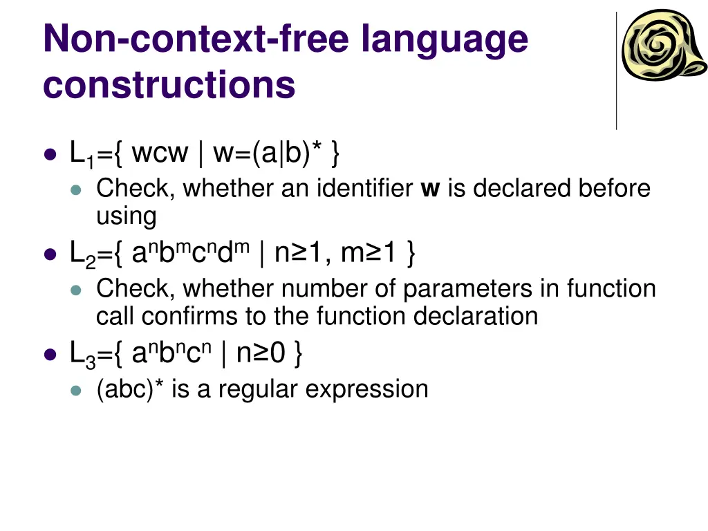 non context free language constructions