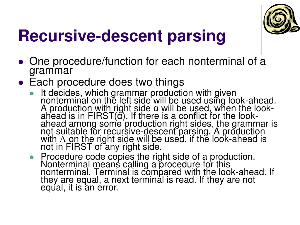 recursive descent parsing